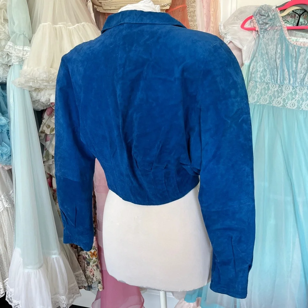 Wilson’s Leather Vintage 80s blue suede cropped leather jacket - Picture 5 of 9